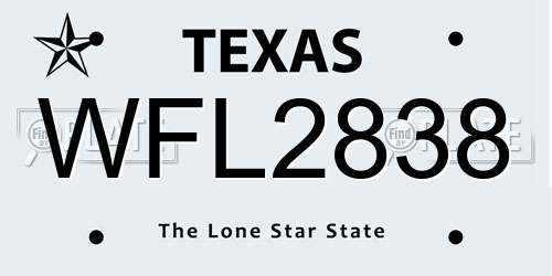 WFL2838 Texas License Plate