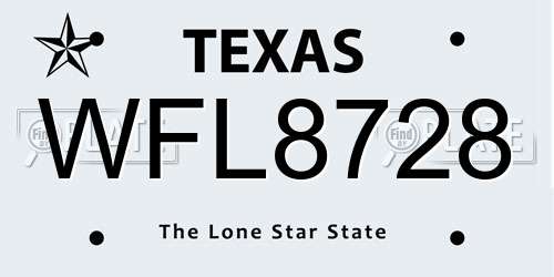 WFL8728 Texas License Plate