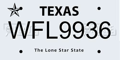 WFL9936 Texas License Plate