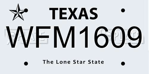 WFM1609 Texas License Plate