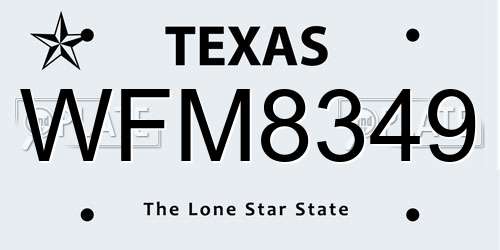 WFM8349 Texas License Plate