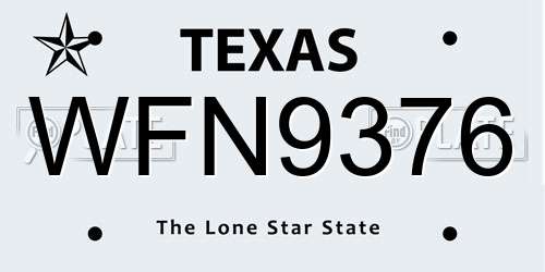 WFN9376 Texas License Plate