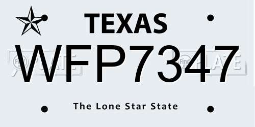 WFP7347 Texas License Plate