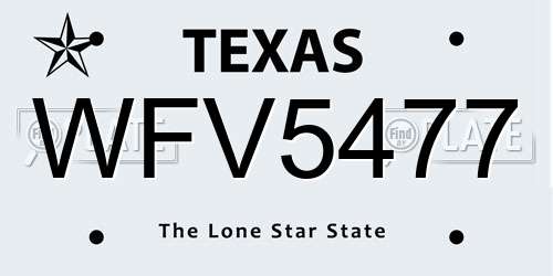 WFV5477 Texas License Plate