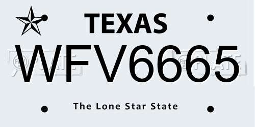 WFV6665 Texas License Plate