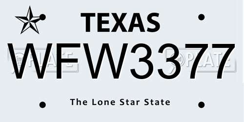 WFW3377 Texas License Plate