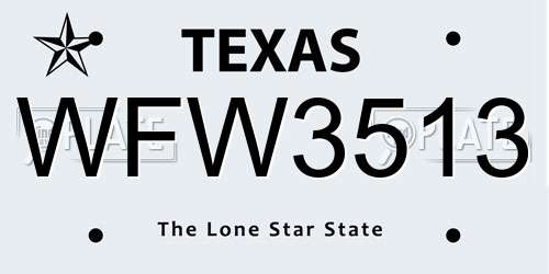 WFW3513 Texas License Plate