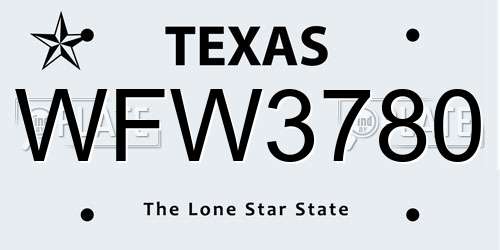 WFW3780 Texas License Plate