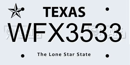 WFX3533 Texas License Plate
