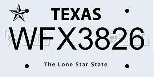 WFX3826 Texas License Plate