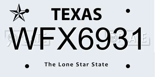 WFX6931 Texas License Plate