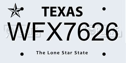 WFX7626 Texas License Plate