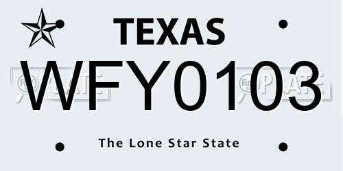 WFY0103 Texas License Plate