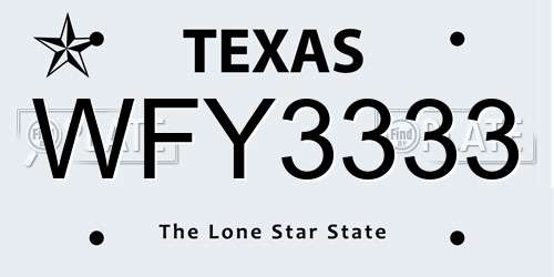 WFY3333 Texas License Plate