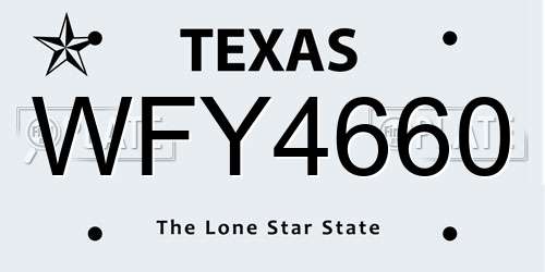 WFY4660 Texas License Plate