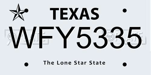WFY5335 Texas License Plate