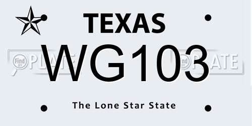 WG103 Texas License Plate