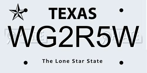 WG2R5W Texas License Plate