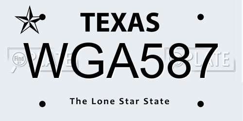 WGA587 Texas License Plate