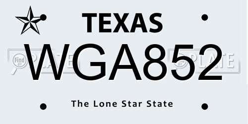 WGA852 Texas License Plate