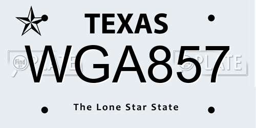 WGA857 Texas License Plate