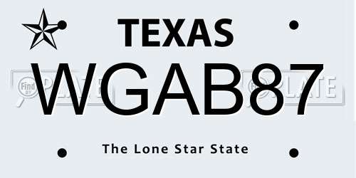 WGAB87 Texas License Plate