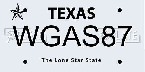 WGAS87 Texas License Plate