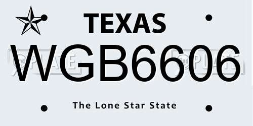 WGB6606 Texas License Plate