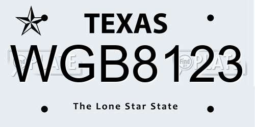 WGB8123 Texas License Plate