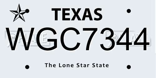 WGC7344 Texas License Plate