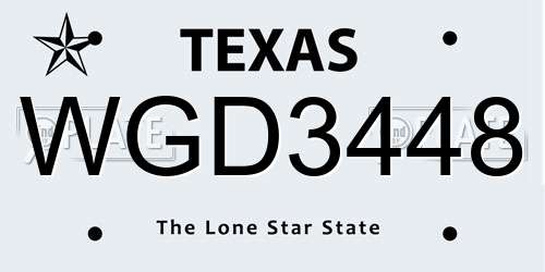 WGD3448 Texas License Plate
