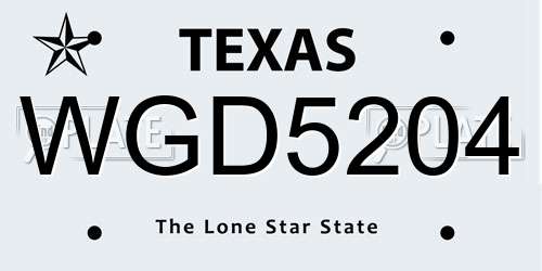 WGD5204 Texas License Plate