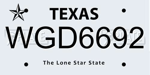 WGD6692 Texas License Plate