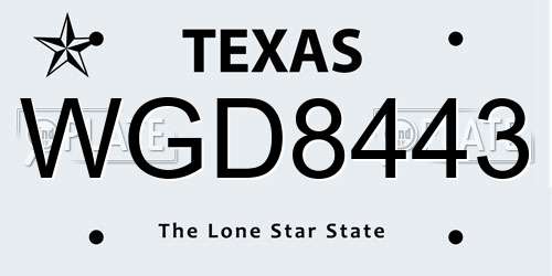WGD8443 Texas License Plate