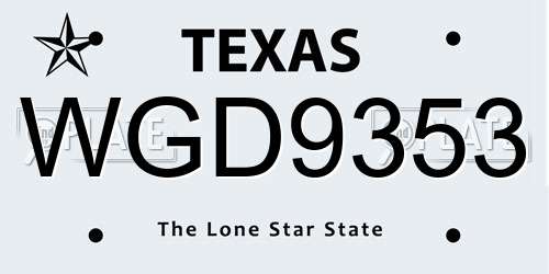 WGD9353 Texas License Plate