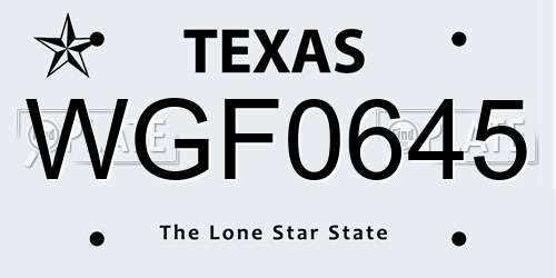 WGF0645 Texas License Plate