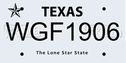 WGF1906 Texas License Plate