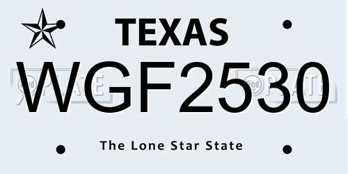 WGF2530 Texas License Plate