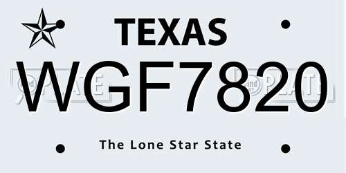 WGF7820 Texas License Plate