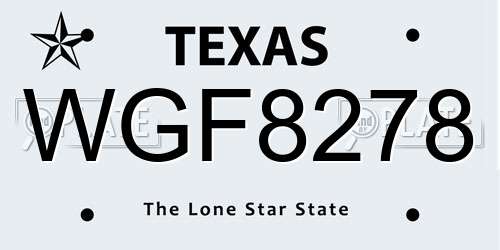 WGF8278 Texas License Plate