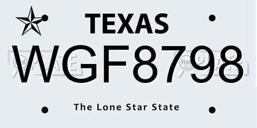 WGF8798 Texas License Plate