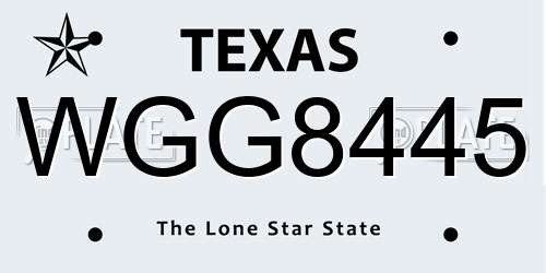 WGG8445 Texas License Plate