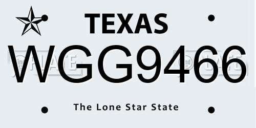 WGG9466 Texas License Plate
