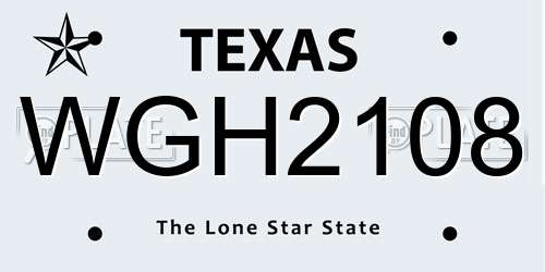 WGH2108 Texas License Plate