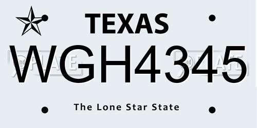 WGH4345 Texas License Plate