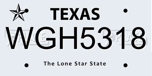 WGH5318 Texas License Plate