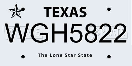 WGH5822 Texas License Plate
