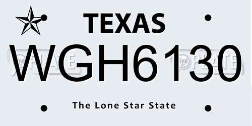 WGH6130 Texas License Plate