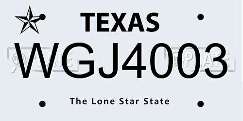 WGJ4003 Texas License Plate