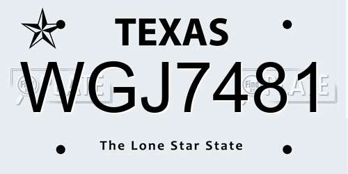 WGJ7481 Texas License Plate